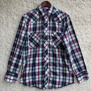 Wrangler Sport Western Shirt Mens Medium Multicolor Plaid Long Sleeve Pearl Snap